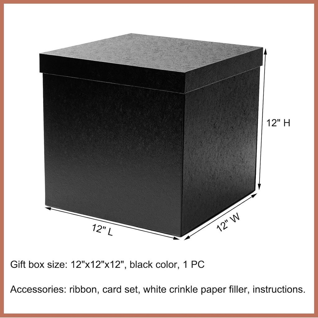 12x12x12 Inches Large Gift Box with Lid for Presents Black 1 Pack