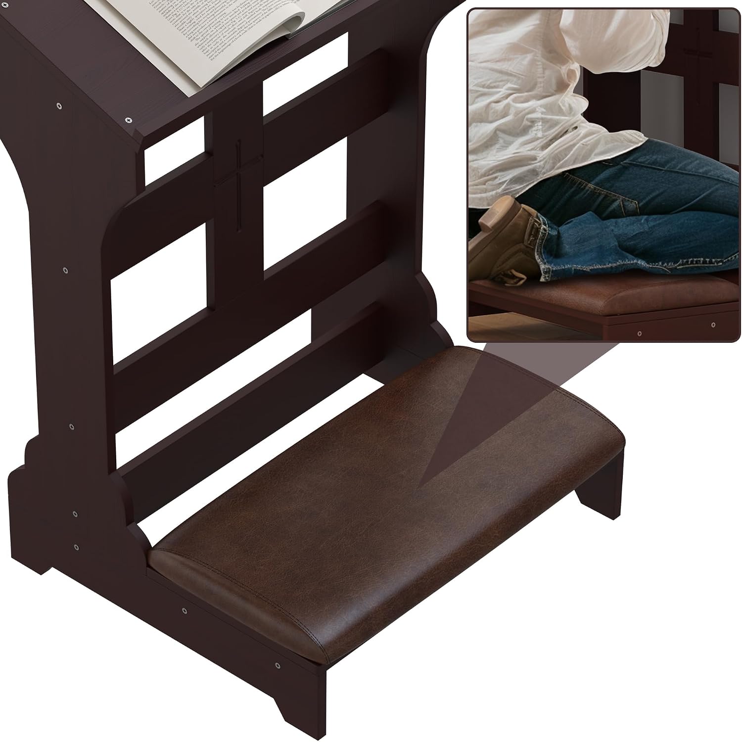 Wooden Prayer Bench for Kneeler Prayer, with Soft Cushion Pad