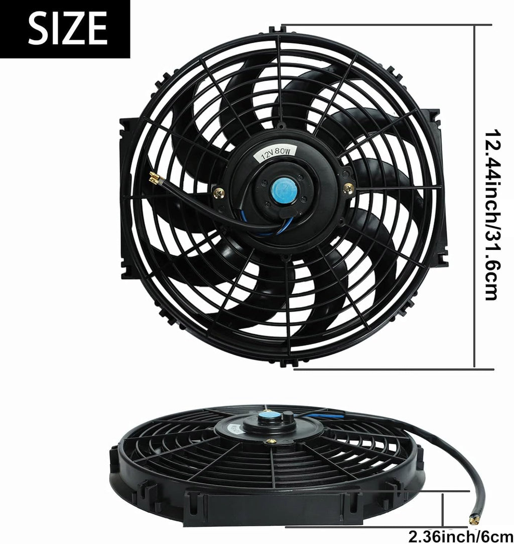 12" inch Slim Fan Pull Electric Radiator Cooling Fans 12V Mount Kit Unversal Black