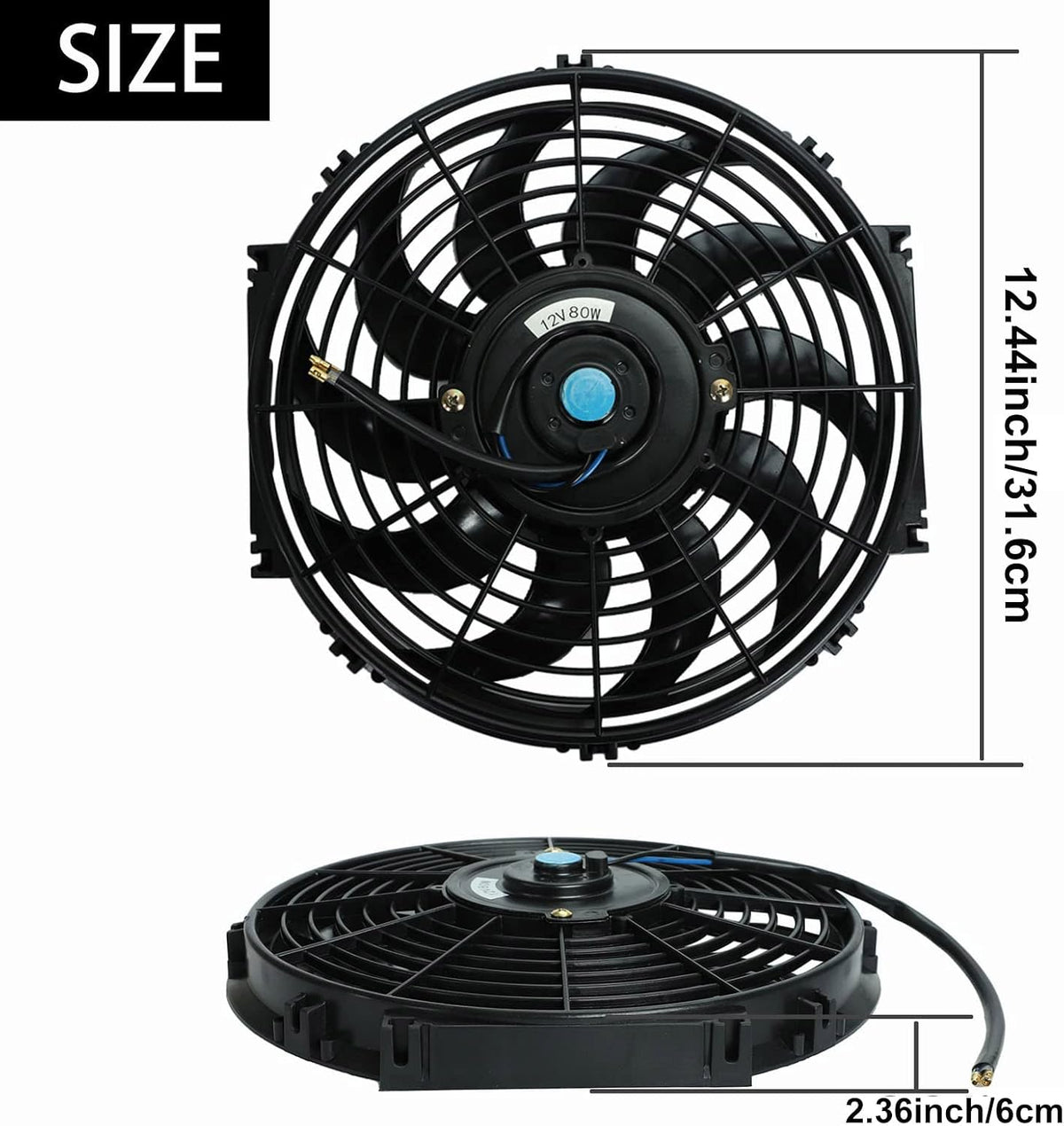 12" inch Slim Fan Pull Electric Radiator Cooling Fans 12V Mount Kit Unversal Black