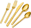 40 Piece Gold Silverware Set, 18/10 Stainless Steel Hammered Flatware for 8