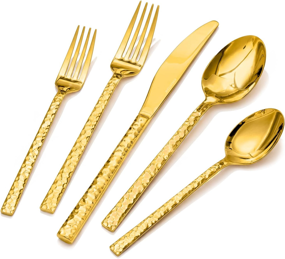 40 Piece Gold Silverware Set, 18/10 Stainless Steel Hammered Flatware for 8