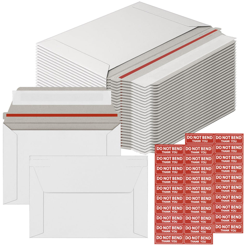 25 Pack Rigid Mailers 4.5x6.5 Inch Self Seal Document Mailers, 350GSM Protective Flat Cardboard Sturdy White
