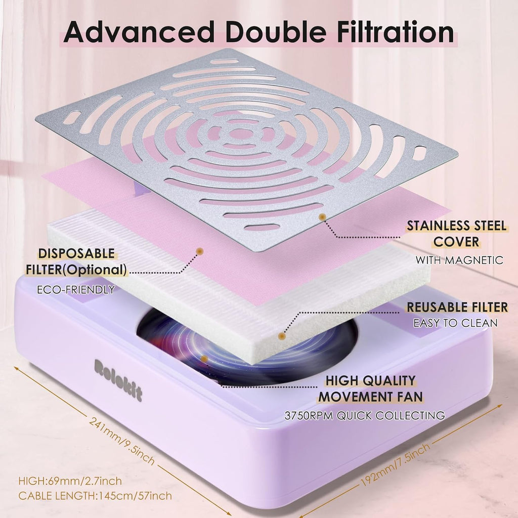 Nail Dust Collector with Lamp&50pcs Disposable Filter&Dusting Brush, Electric Nail Vacuum Cleaner Dust Fan Suction