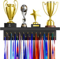 Medal Holder Display Trophy Shelf Organizer, Sturdy Wooden Race Award Hanger Rack with 25 Steel Hooks, Wall Mount
