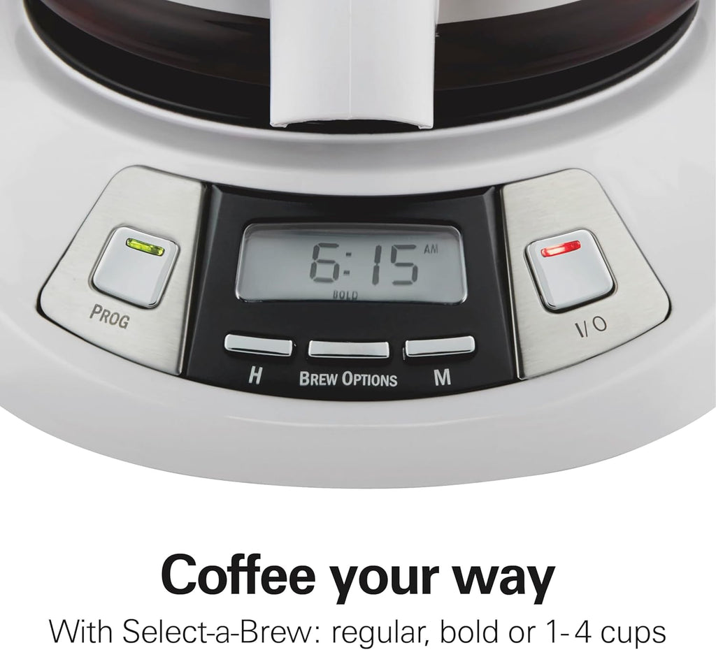 12 Cup Programmable Drip Coffee Maker | Regular & Bold Brew Options | Auto Pause and Pour | Glass Carafe | White |