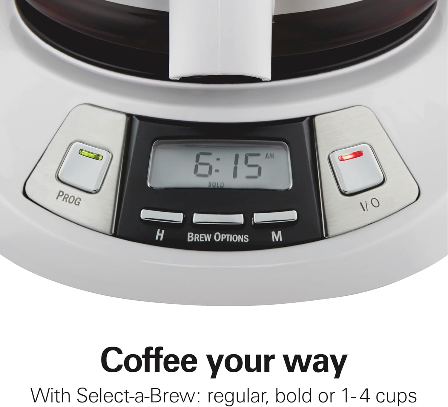 12 Cup Programmable Drip Coffee Maker | Regular & Bold Brew Options | Auto Pause and Pour | Glass Carafe | White |