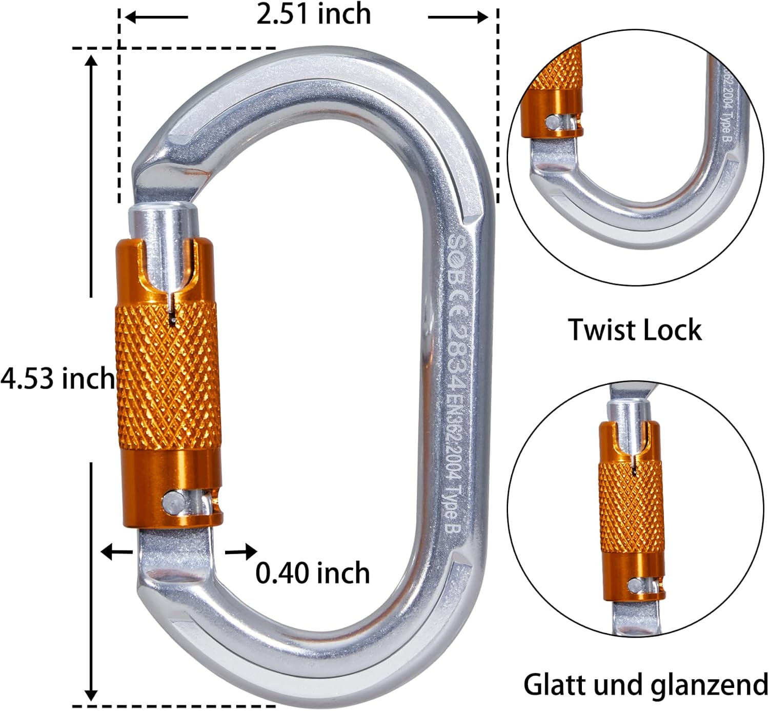 Auto Locking Climbing Carabiner Clips (22/25KN Twist Lock) or (28KN Screw Lock) Heavy Duty Carabiners for Rock