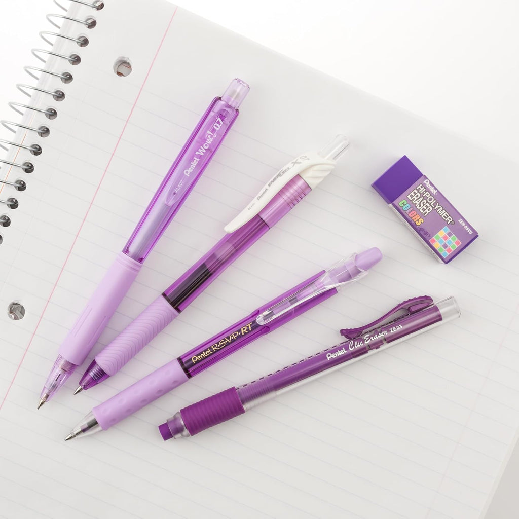Color Shades Writing Pack - Includes; Pencil, Pens, and Erasers- Pastel Violet (BLBKALZBPV)
