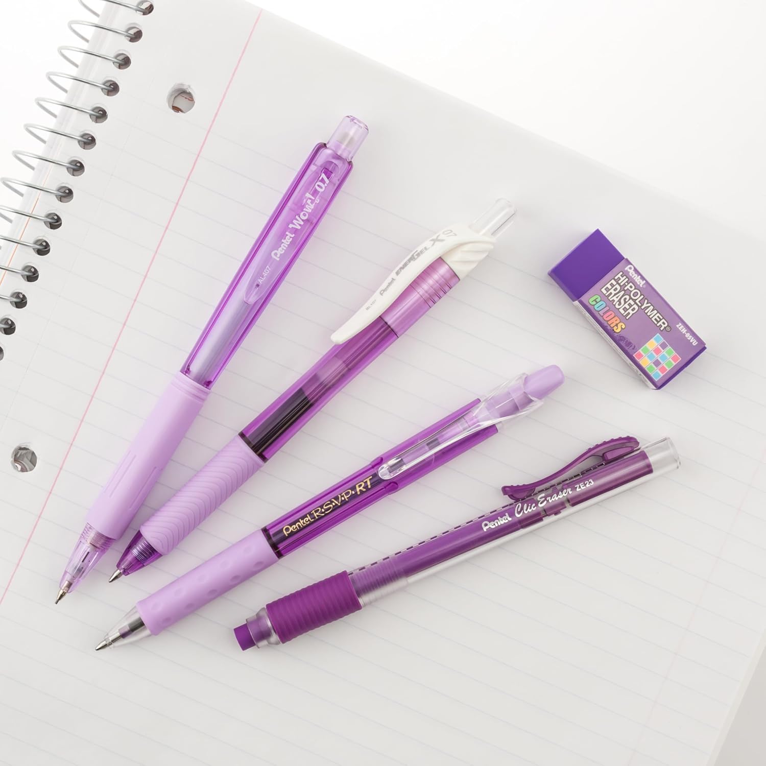 Color Shades Writing Pack - Includes; Pencil, Pens, and Erasers- Pastel Violet (BLBKALZBPV)