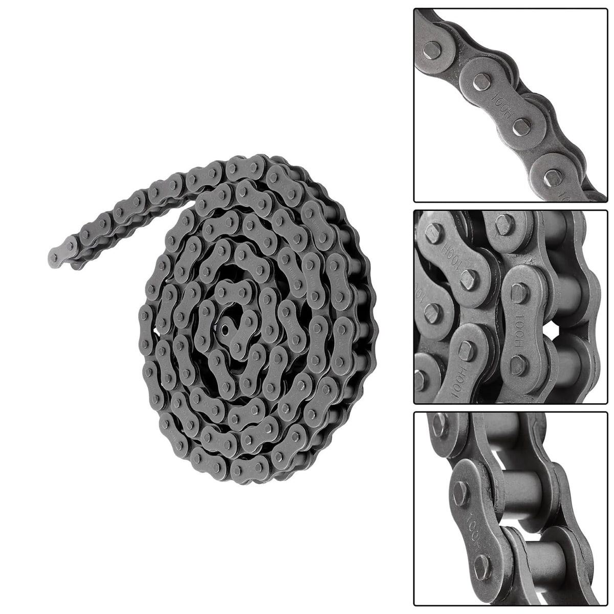 100H Heavy Duty Roller Chain 10 Feet with Connectors Carbon Steel Chain