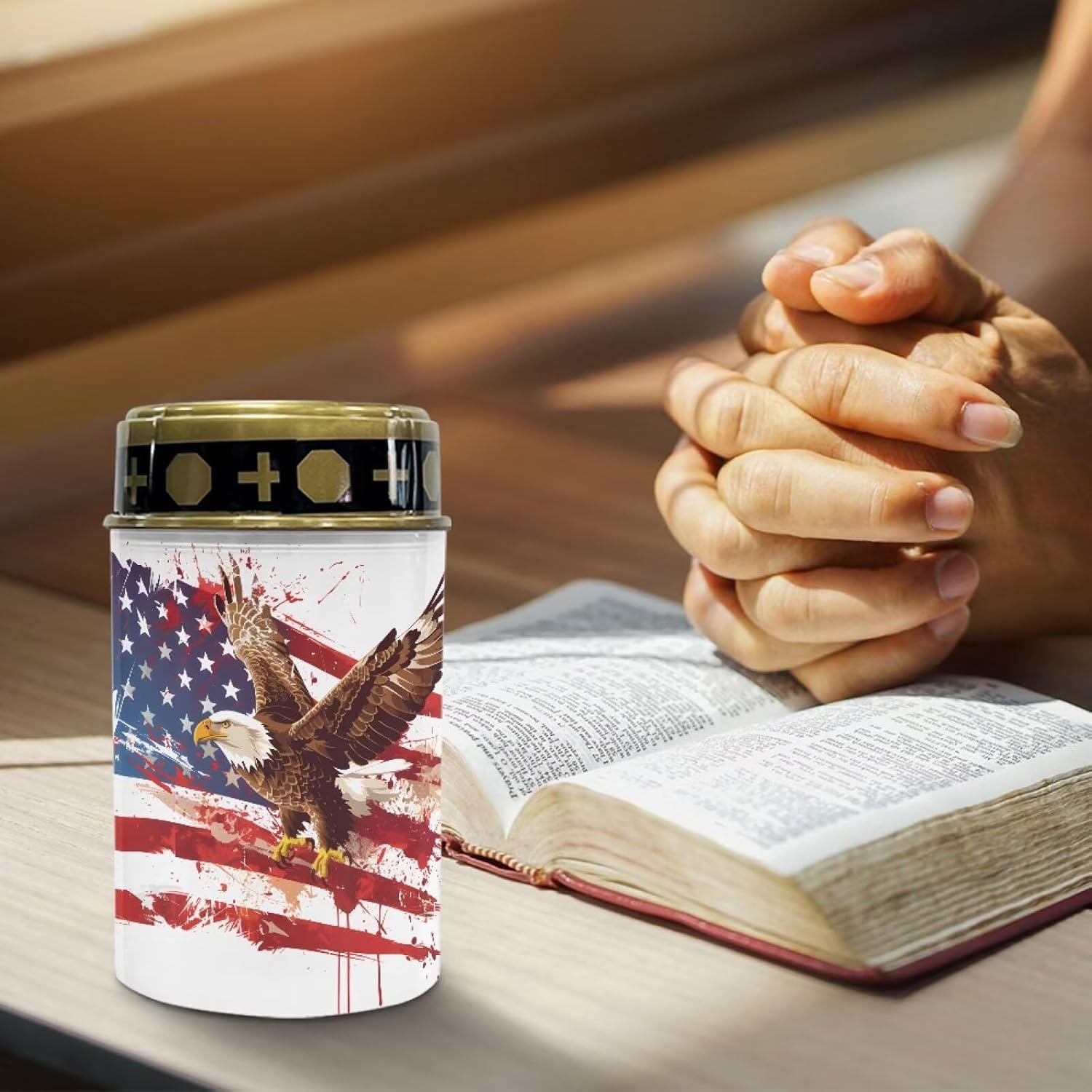American Flag Solar Lights Outdoor for Cemetery US Flag Cemetery Solar Lights with Eagle Grave Decorations Waterproof