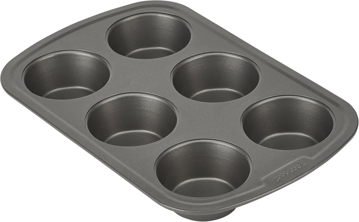 Everyday Muffin Pan Nonstick Warp-Resistant Carbon Steel Construction, 6-Cup, Gray