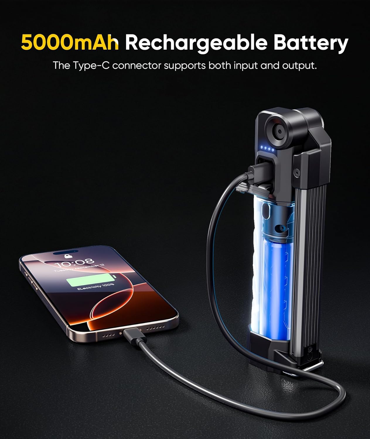 ZF7885 5000mAh Rechargeable Work Light - 1500 LM Magnetic Flashlight, 4 Mode Mechanic Light with 395nm UV Lighting