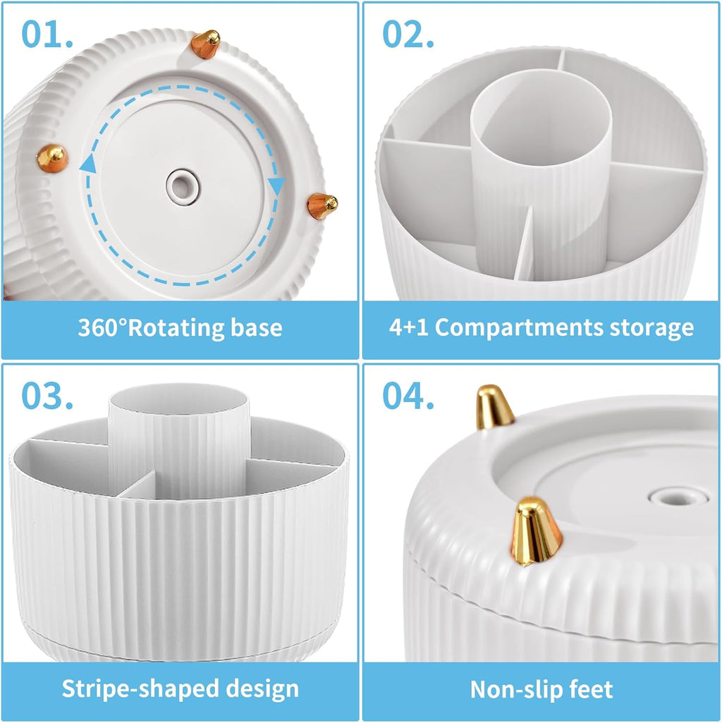 Desk Organizer, 360-Degree Rotating Pen Holder, Desk Organizers and Accessories with 5 Compartments Pencil Holder