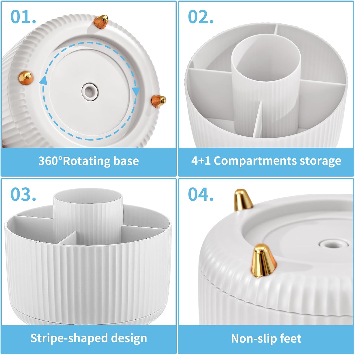 Desk Organizer, 360-Degree Rotating Pen Holder, Desk Organizers and Accessories with 5 Compartments Pencil Holder