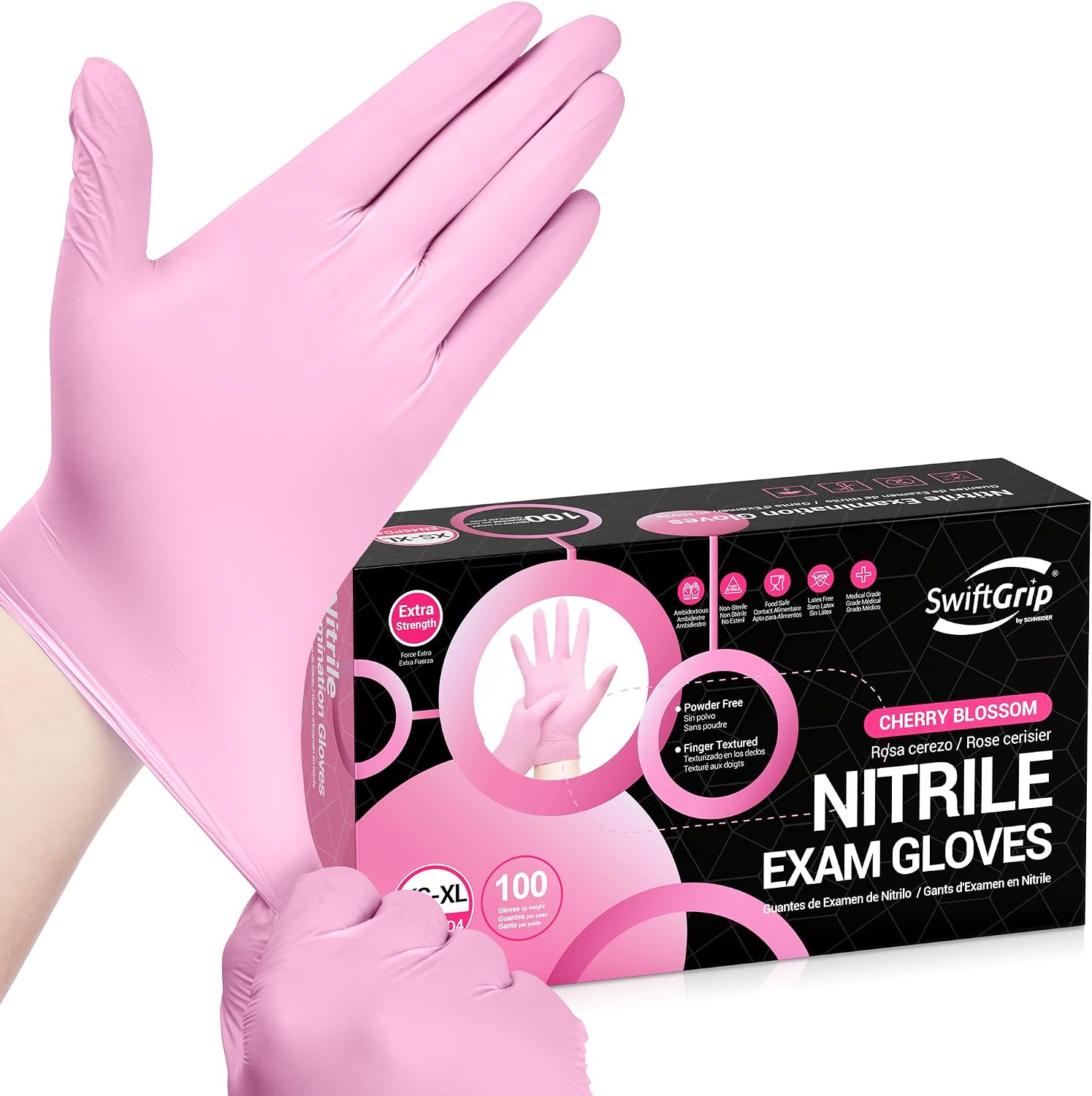 Nitrile Exam Gloves, 4 Mil, Cherry Blossom, Food Safe Gloves Disposable Latex Free, Powder Free