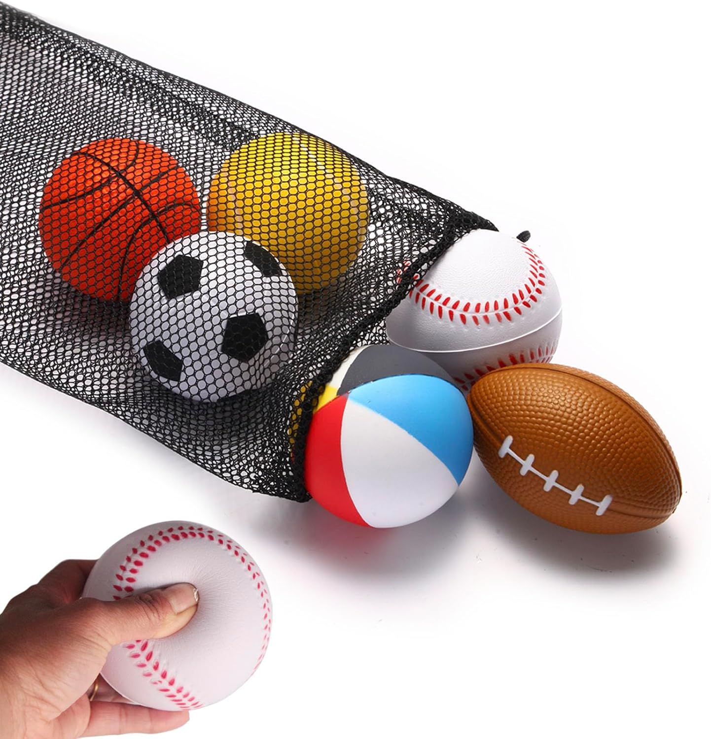 Mini Sports Balls 2.8 inch Set of 6 Foam Ball for Kids Soft Balls for Toddlers with Bag Includes Soccer, Basketball