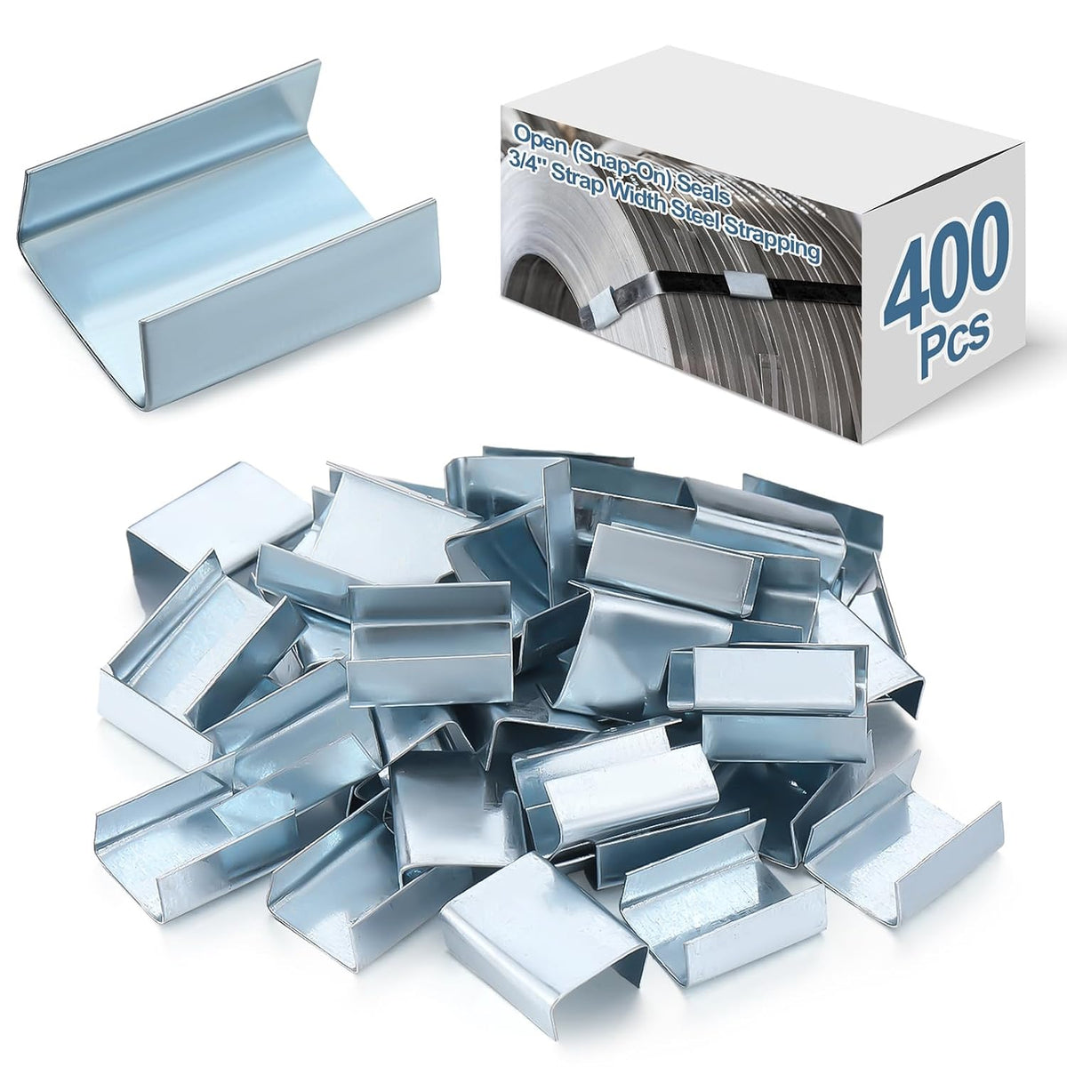 400 Pack Open Seals for 3/4" Strap Width Steel Strapping Snap-in Clip