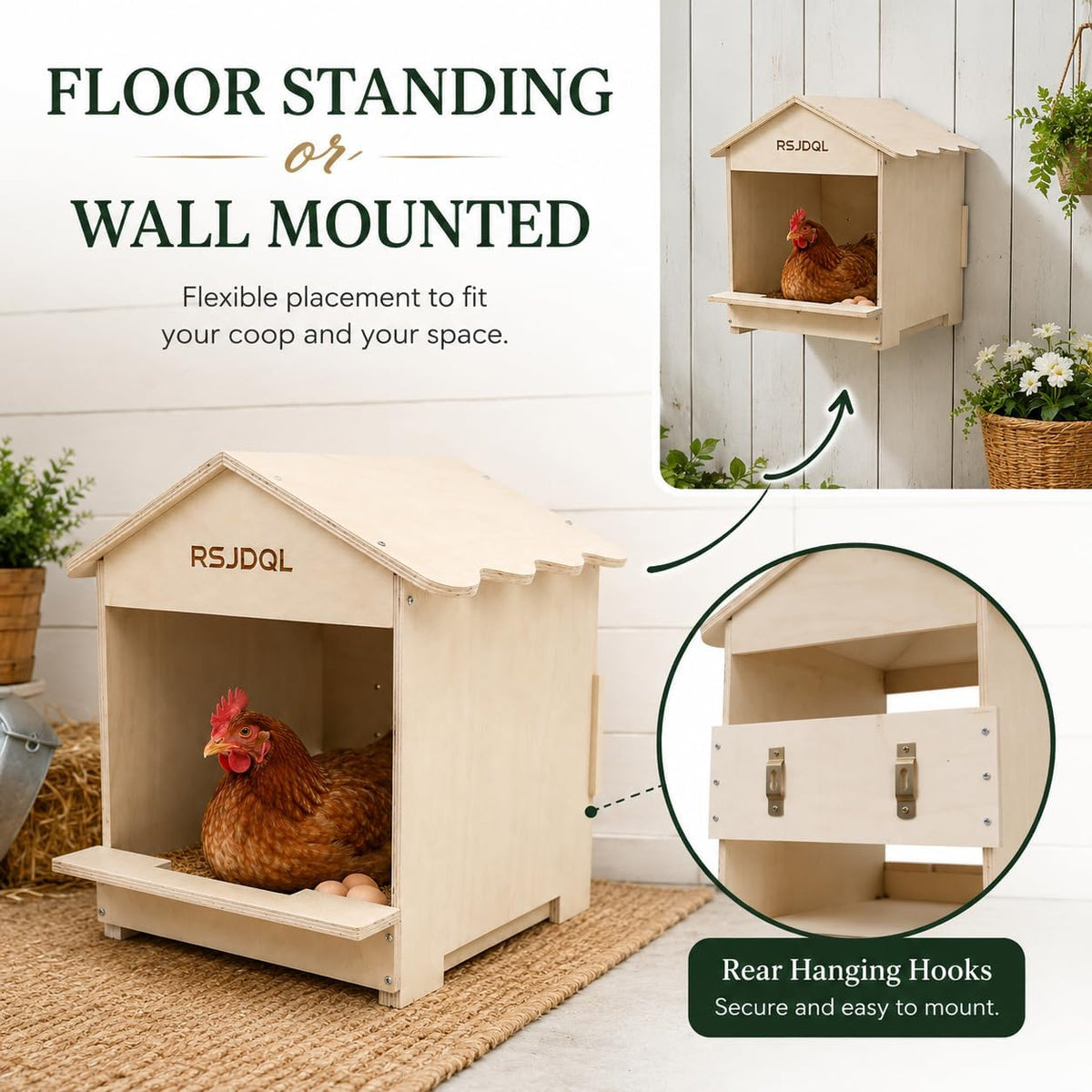 Chicken Nesting Boxes for Laying Hens w/Habitat& Removable Liner - Durable Nesting Boxes Prevent Breakage