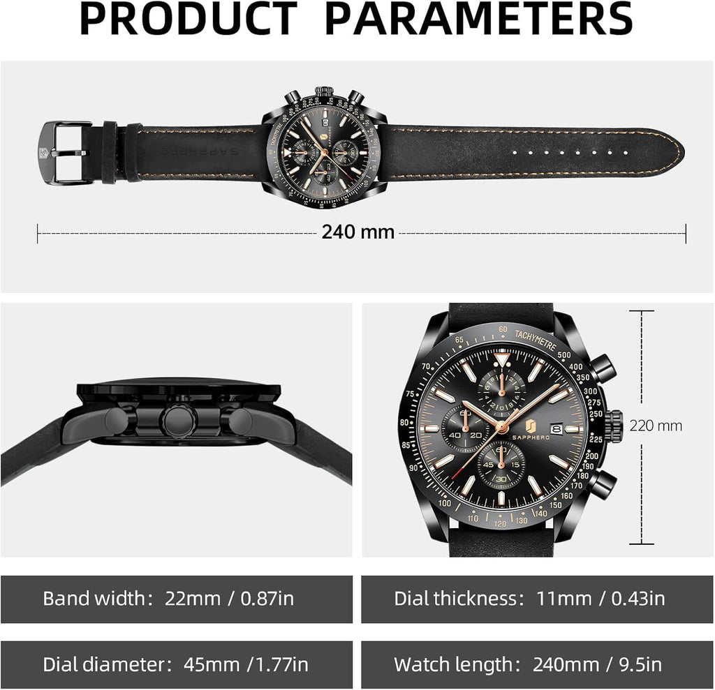 Mens Watches Quartz Analog Chronograph Waterproof Wrist Watches for Men Fashion Business Work Casual Sport Dress