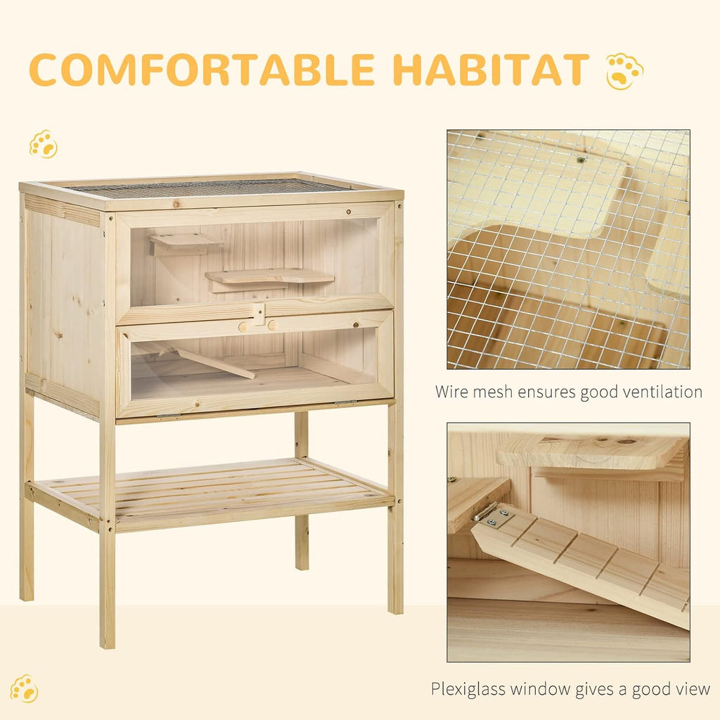 3-Tier Wooden Hamster Cage Mice and Rat Cage Small Animals Hutch with Openable Top, Front Door, Storage Shelf