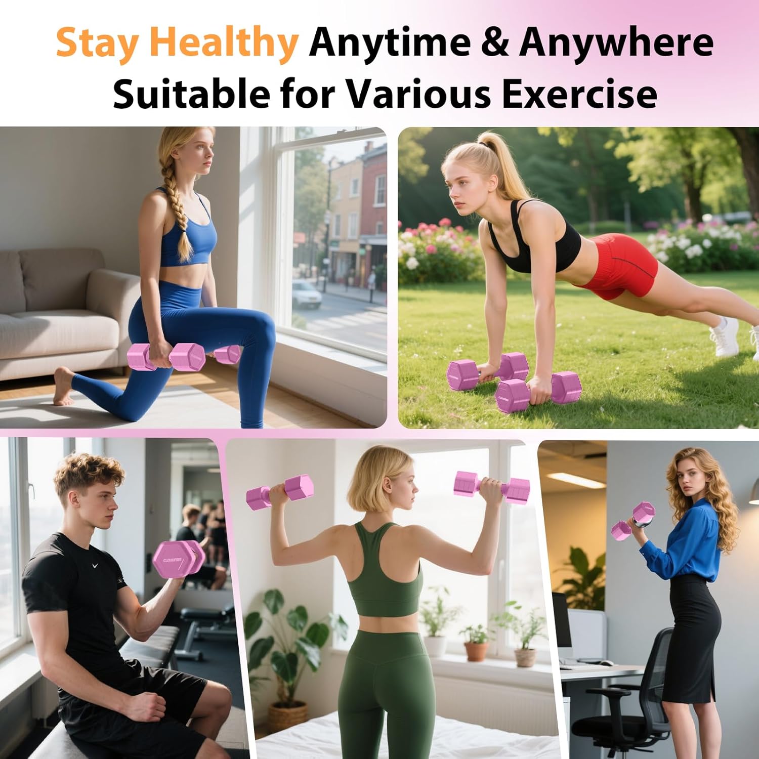 Adjustable Dumbbell Set of 2, 4 in 1 Free Weights Dumbbells Set, Hand Weights for Women at Home, 5 lb Dumbbells Set