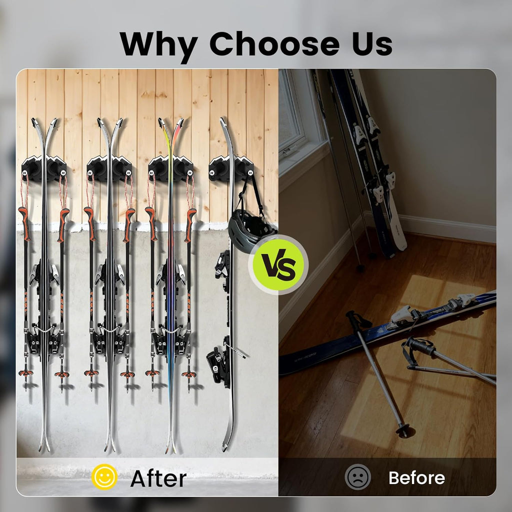 Ski & Snowboard Wall Mount,Fits Any Ski or Snowboard, Ski Wall Rack Non-Slip Storage for Garage