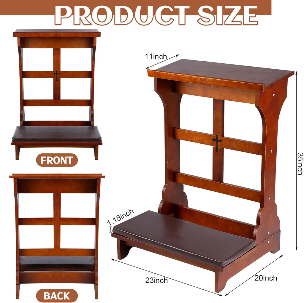 Wood Prayer Kneeler with Shelf and Cushion,Simple Style
