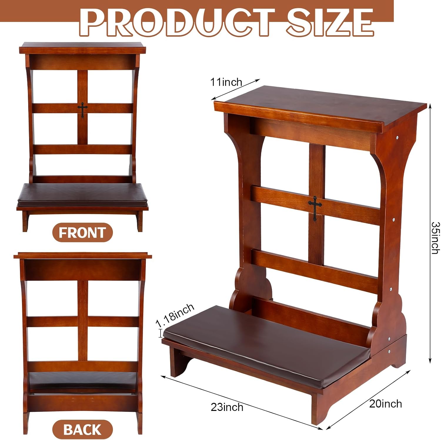 Wood Prayer Kneeler with Shelf and Cushion,Simple Style