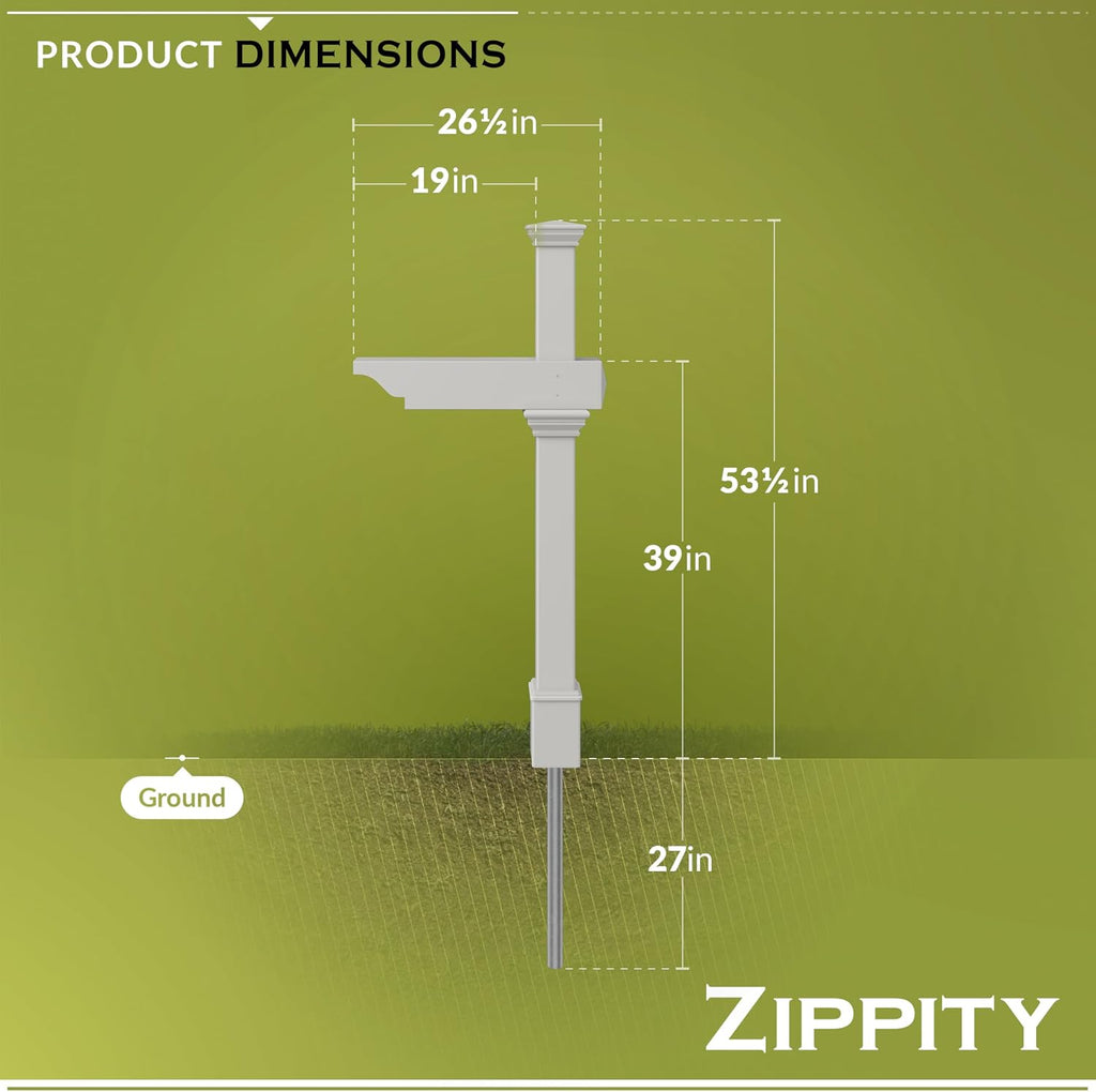 Zippity Classica Mailbox Post, White Vinyl DIY No Dig Kit | 1 Post, Mailbox Sold Separately, ZP19013