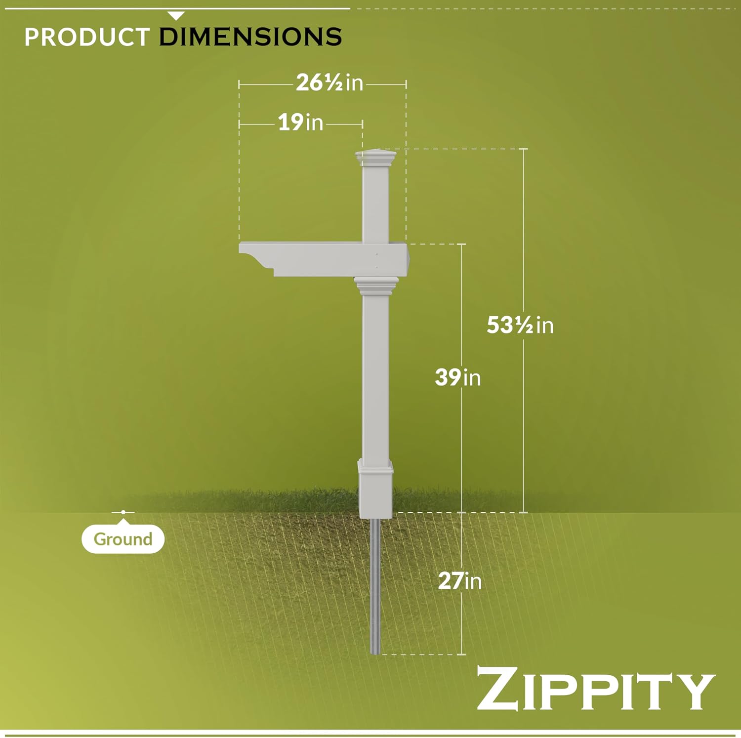 Zippity Classica Mailbox Post, White Vinyl DIY No Dig Kit | 1 Post, Mailbox Sold Separately, ZP19013