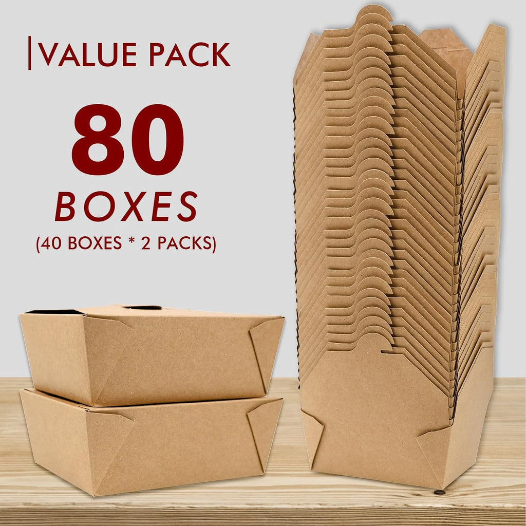 80 Pack 45 oz Kraft Paper Takeout Food Containers