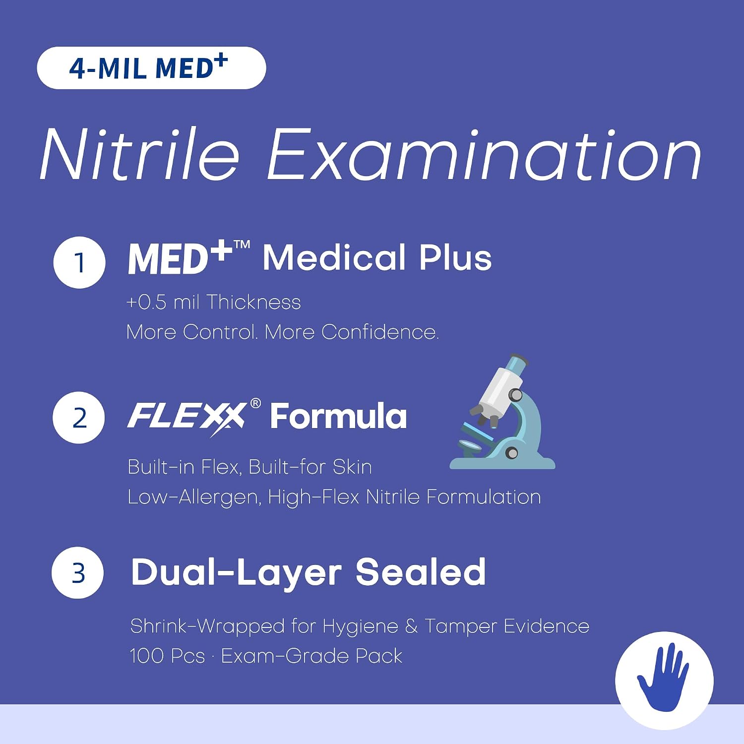 Nitrile Exam Gloves, 4 Mil MED+ Powder-Free Latex-Free Cooking Food-Safe Disposable Medical Gloves Blue Violet 100Ct