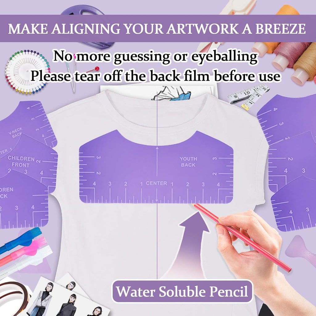 Sublimation Shirts Tool Kits for Vinyl Alignment,Portable Pad for Ironing,T-Shirt Rulers Guide and Teflon Sheet for