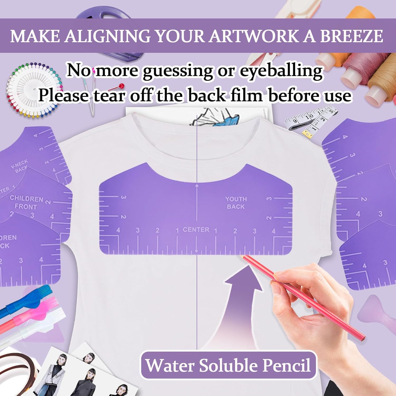 Sublimation Shirts Tool Kits for Vinyl Alignment,Portable Pad for Ironing,T-Shirt Rulers Guide and Teflon Sheet for