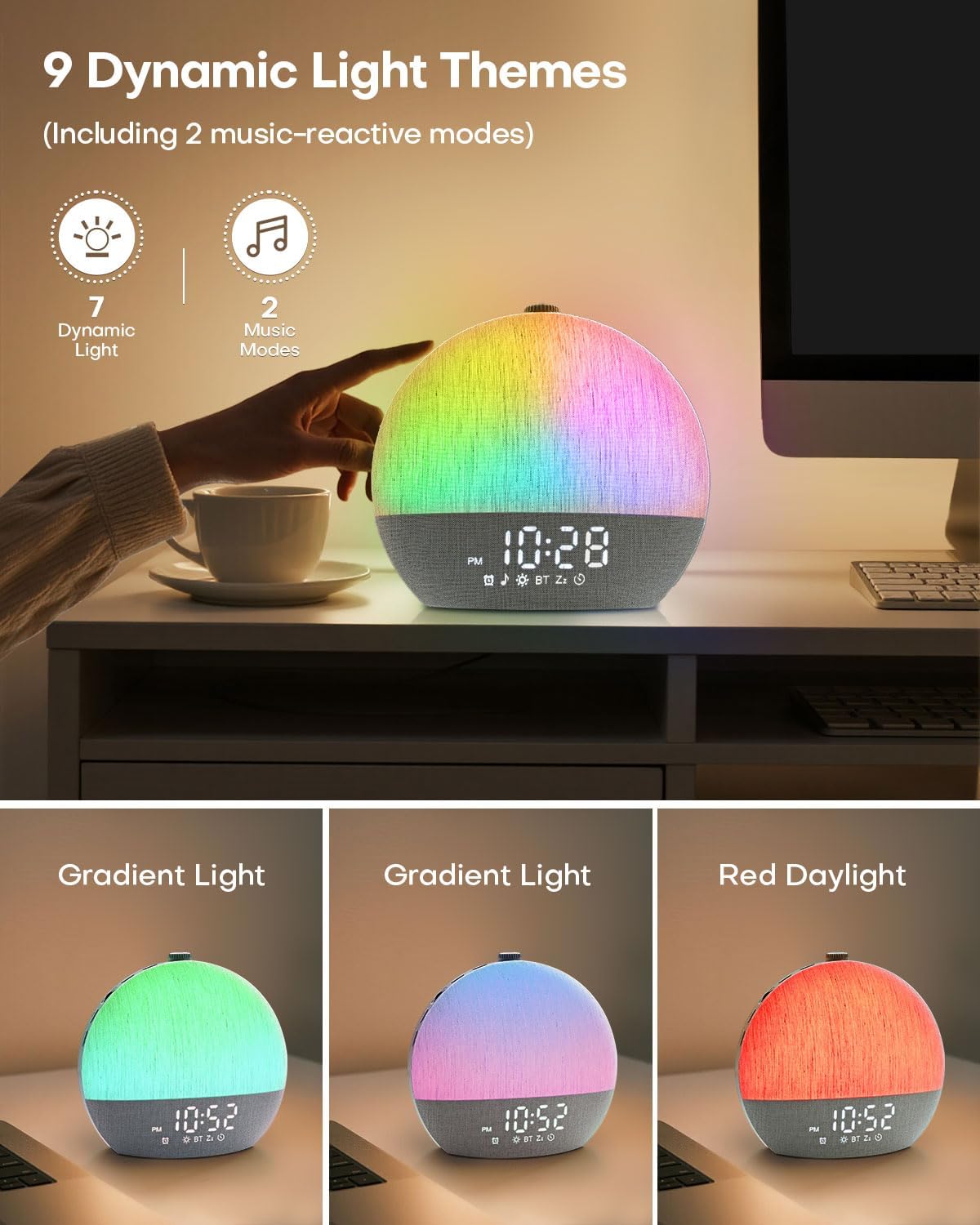 Sunrise Alarm Clock, White Noise Sound Machine, Sunlight Alarm Clocks for Bedrooms, 9 Natural Wake Up RGB Night