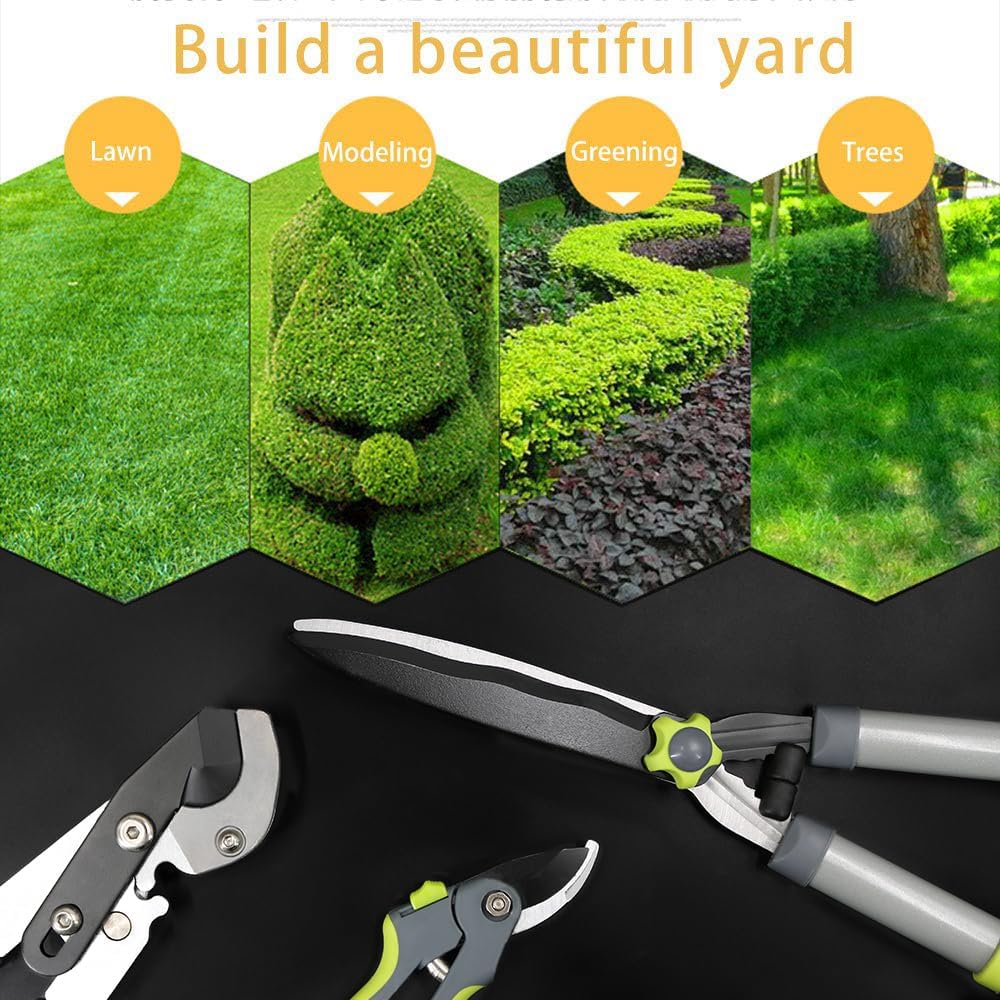 Garden Loppers Pruning Shears, Updated 3PCS Hedge Clippers Combo Set, Branch Cutter with Compound Action, Chops Thick