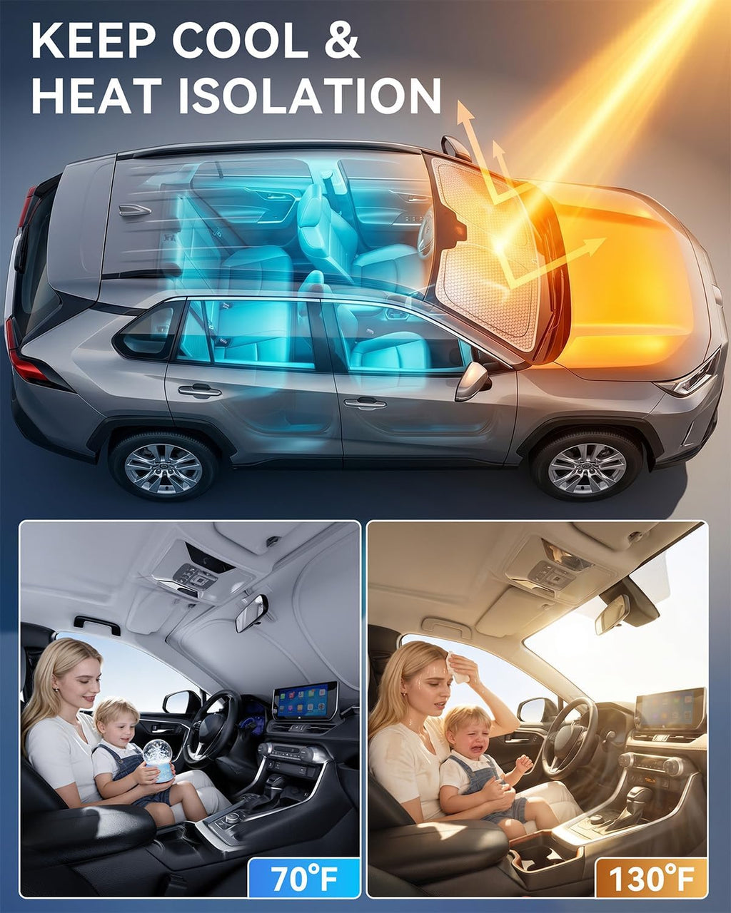 Graphene Windshield Sun Shade for SUVs and Most Mid-Size Sedans, 99% UV Blocking, Dual-Layer Honeycomb Heat Shield