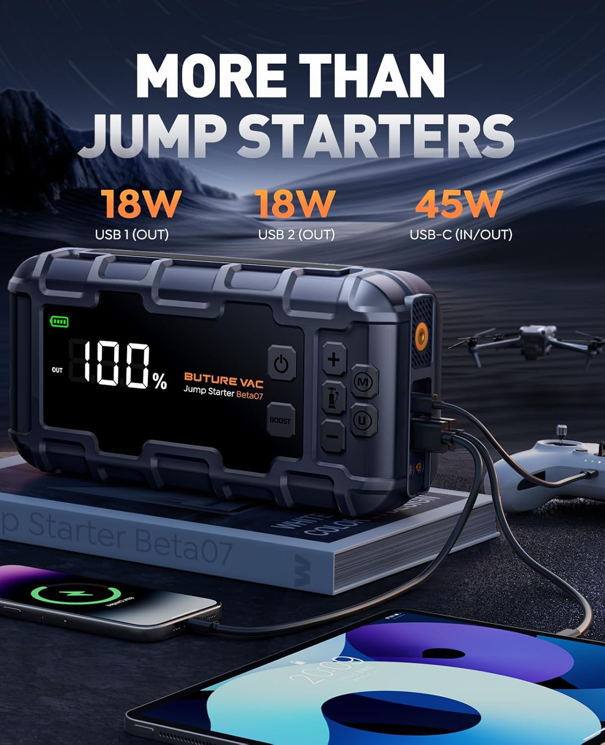 Portable 10-in-1 Car Battery Jump Starter with Air Compressor 8000A 160PSI 45W Charger, Jump Starter Jump Box (All