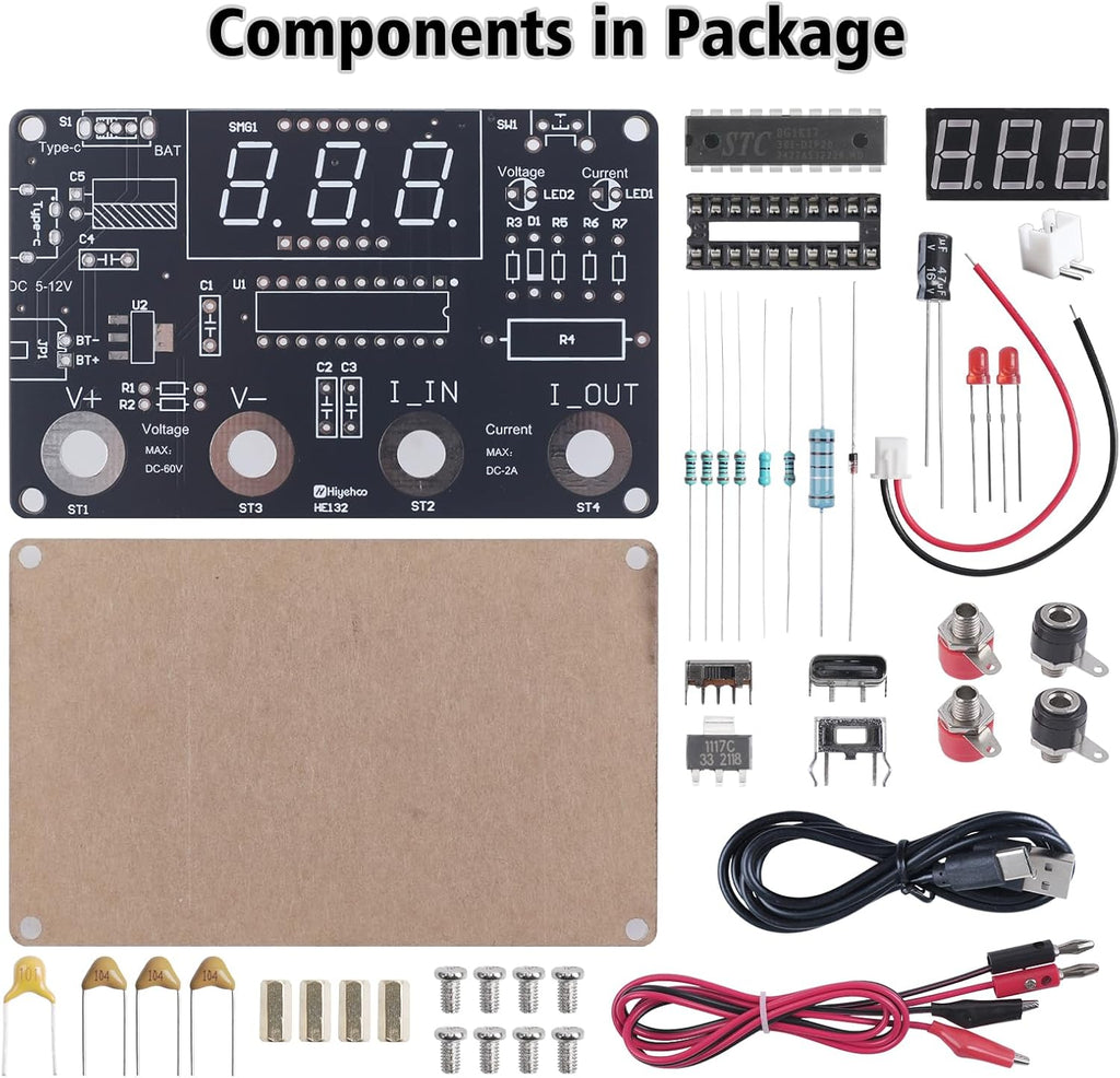 DIY Digital Voltmeter & Ammeter Soldering Practice Kit | DC Voltage Current Meter with LED Display, Test Leads, Dual