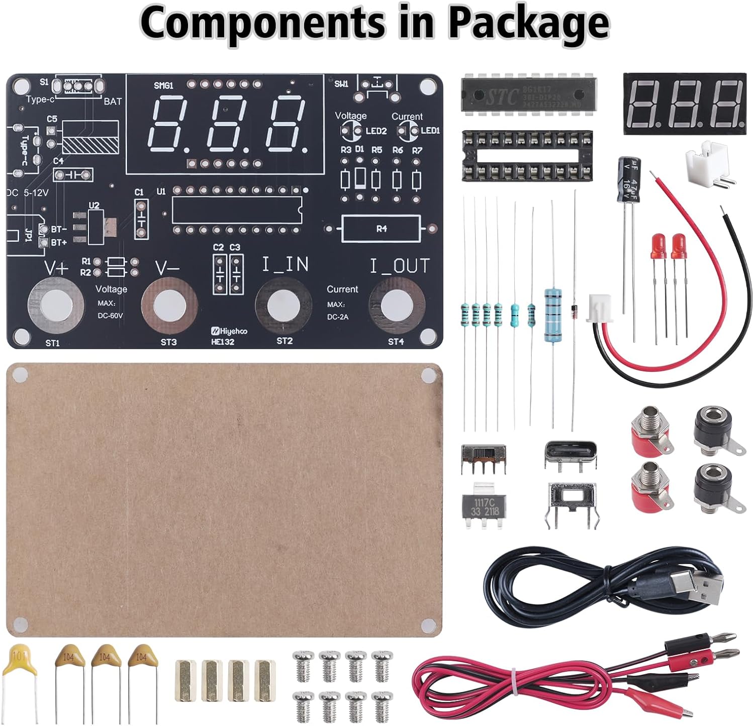 DIY Digital Voltmeter & Ammeter Soldering Practice Kit | DC Voltage Current Meter with LED Display, Test Leads, Dual