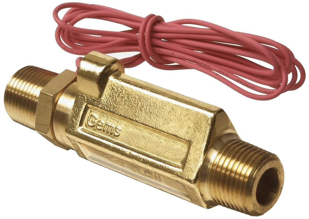 Gems Sensors FS-380 Series Brass High Pressure Flow Switch, Inline, Piston Type, 1 gpm Flow Setting, 3/8" NPT Male