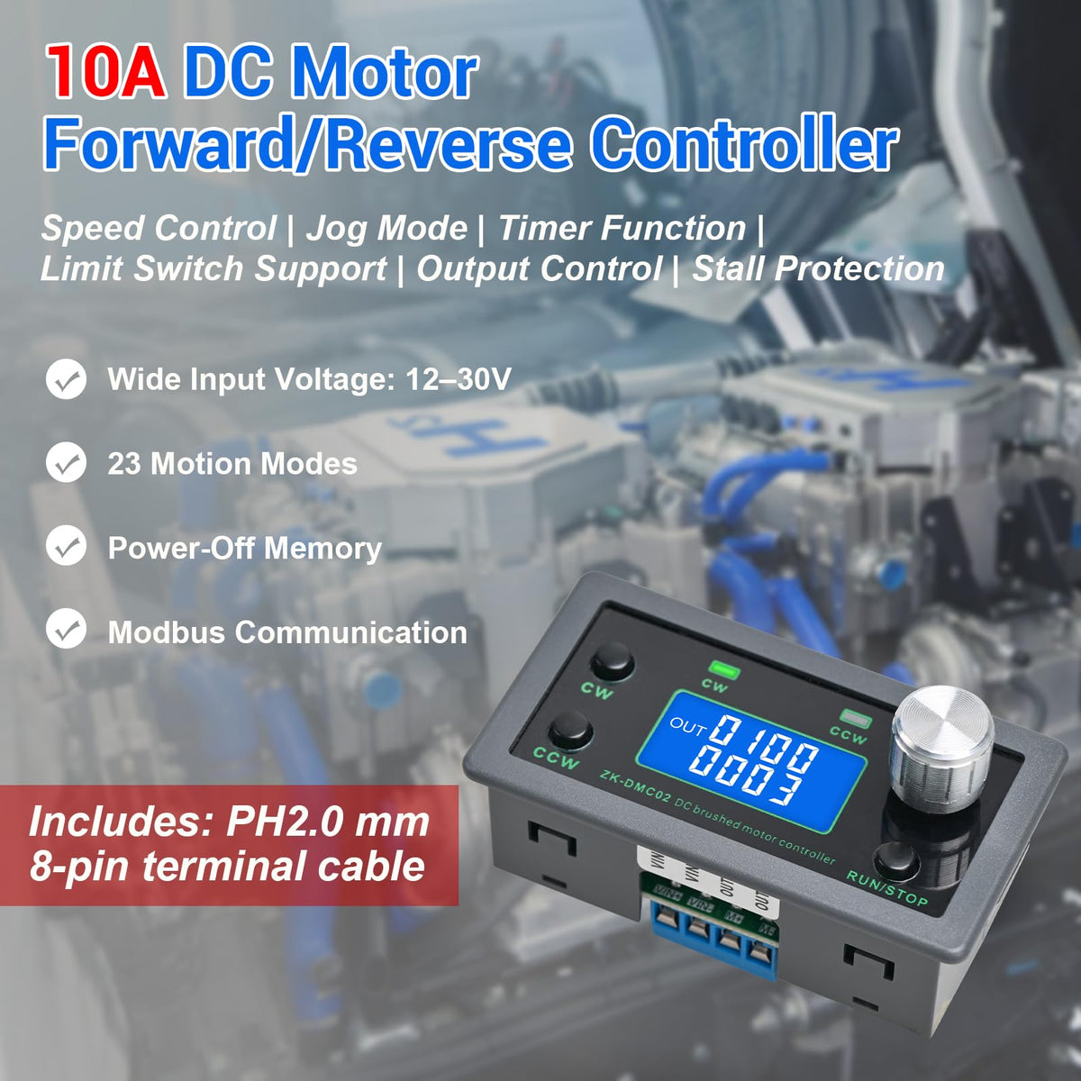 BANRIA PWM DC Motor Speed Controller, 12V–30V 10A Variable Speed Regulator