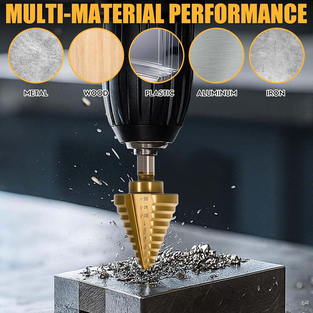 Titanium Step Drill Bit - 4241 HSS Step Bit with Two Straight Grooved