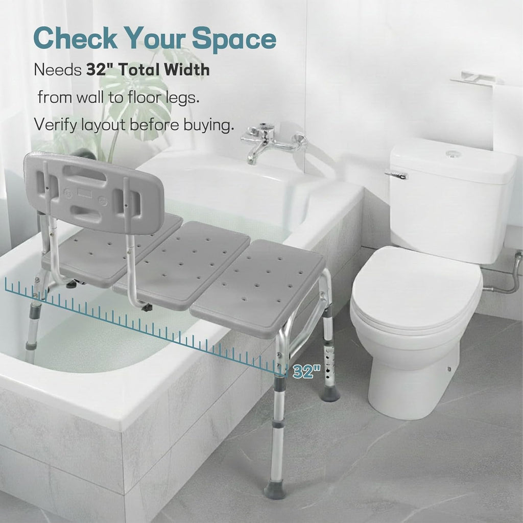 Tub Transfer Bench for Bathtub, Height Adjustable Shower Bench with Backrest, Shower Chair Bath Seat for Elderly
