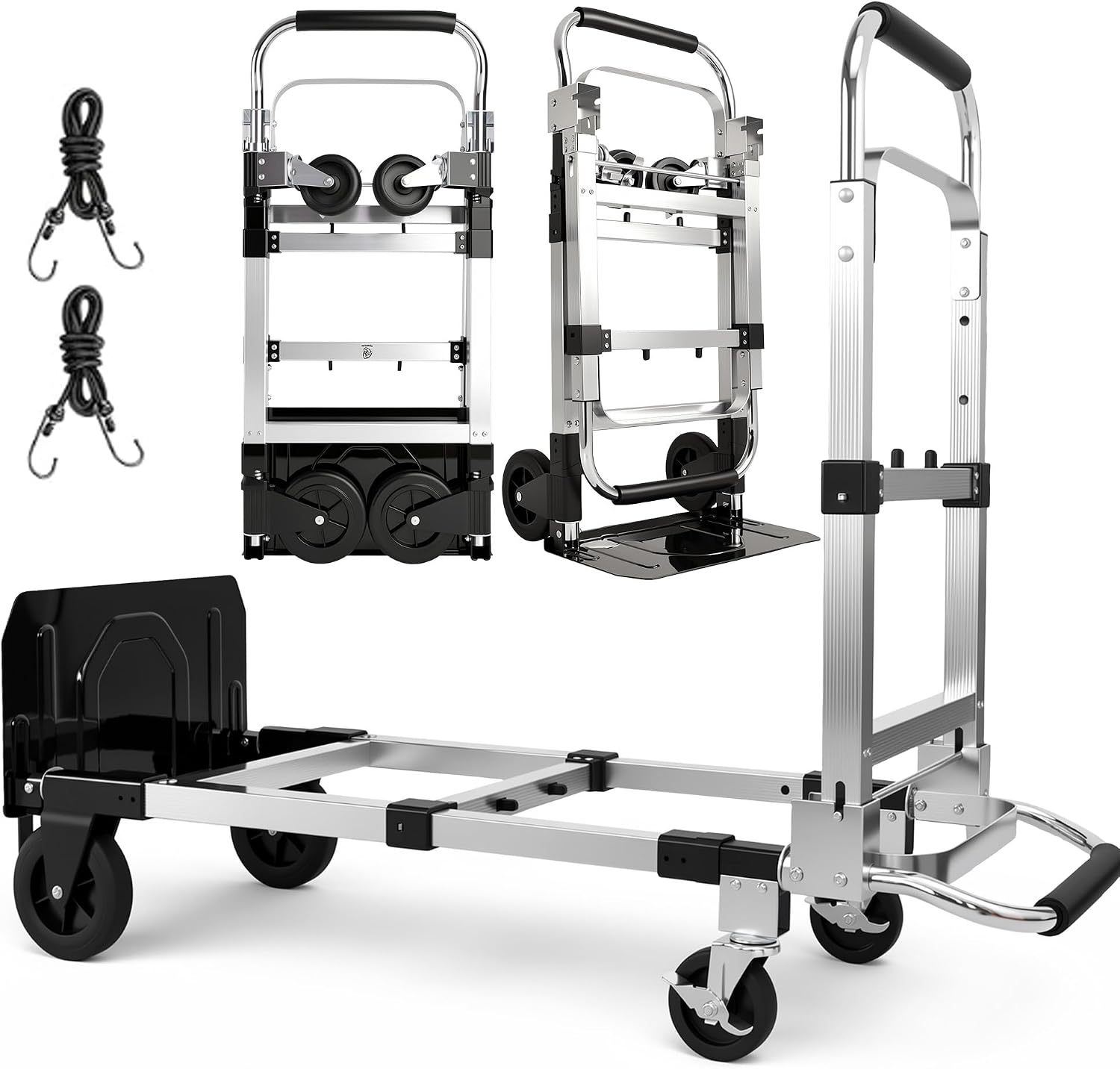 3 in 1 Convertible Hand Truck Hand, Folding Hand Truck with 2 Straps | 600 LBS Break Strength Convertible Dolly, 4