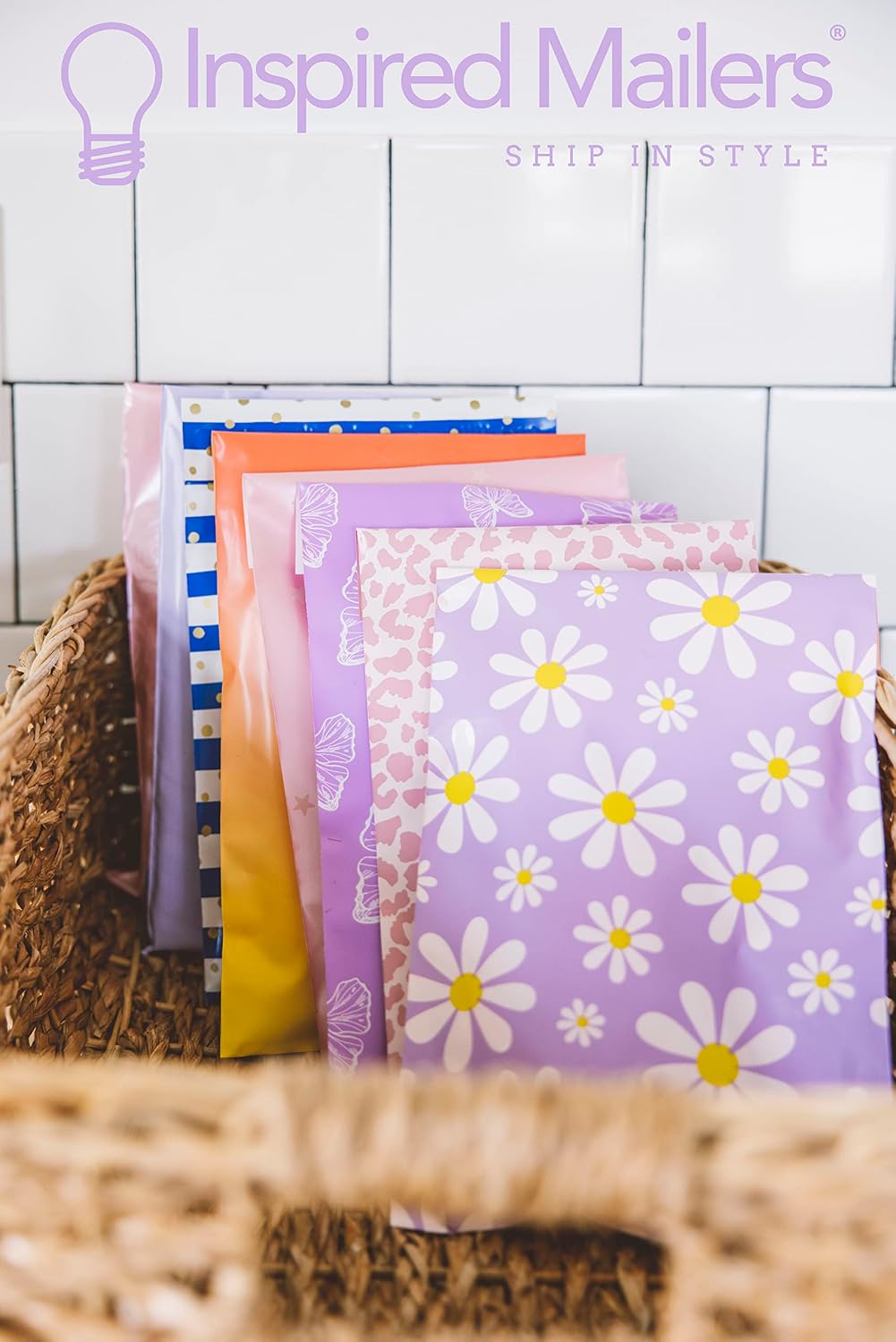 100 Small Poly Mailers 6x9 -Purple Daisies- Mailing Bags