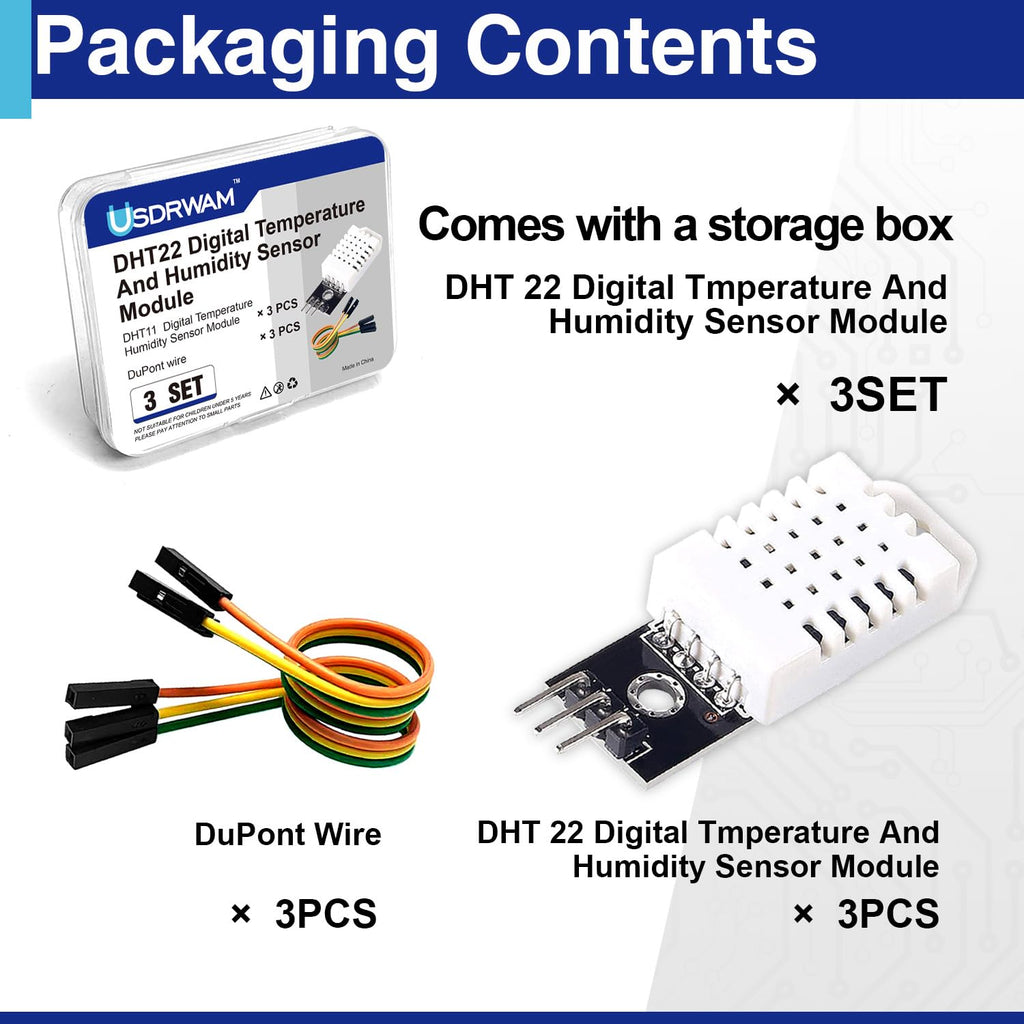 3 Sets Digital Temperature & Humidity Sensor Modules, DHT22/AM2302