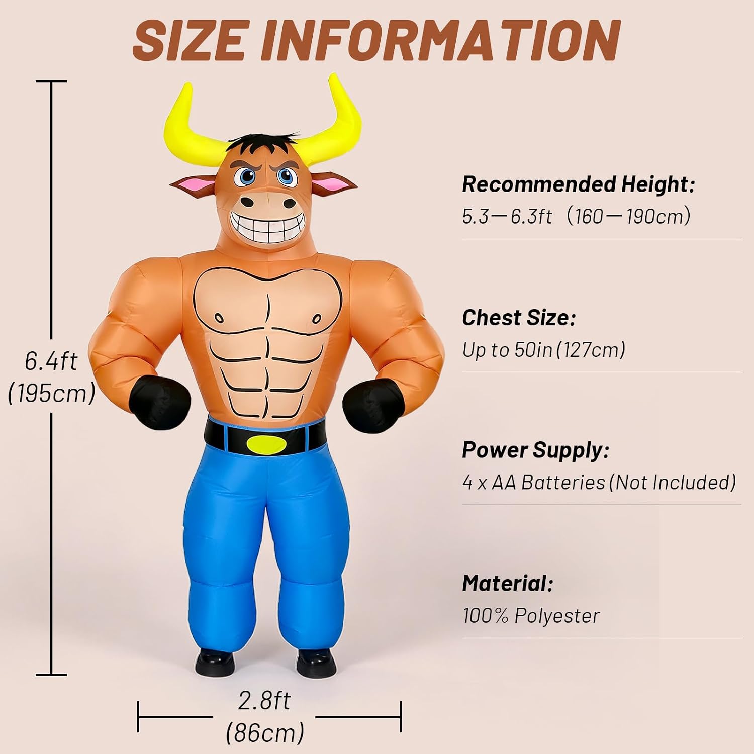 Inflatable Bull Costume Adult, Blow Up Costume for Halloween | Fits 5'3" to 6'3", Full Body Muscle Inflatable Cow